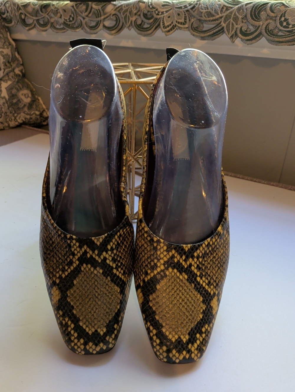 Franco Sarto L‑VANA Snakeskin Look Black /Tan -Cushion Comfort Flats 8.5 NWOT